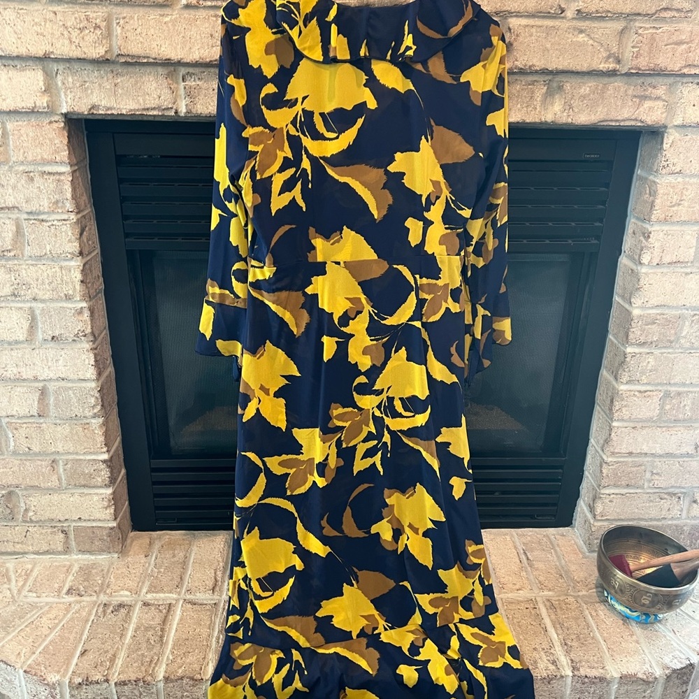 Cabi Navy Blue & Mustard Yellow Floral Maxi Mesh Dress - Picture 2 of 3